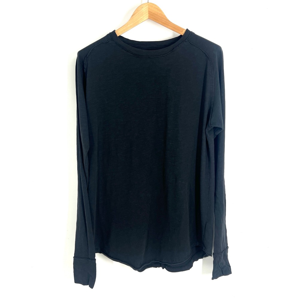 Free People We The Free Black Cotton Slub Raglan Long Sleeve Tee Small OB990140